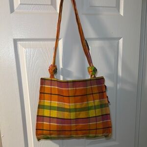 Colorful Plaid Shoulder Bag - Orange Pink Green